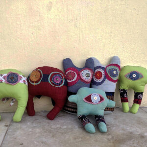 Upcycled fabric monsters