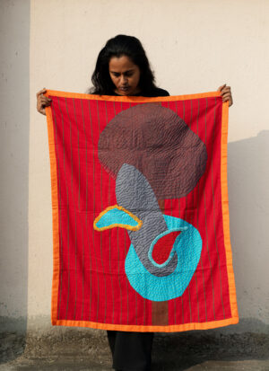 Patchwork and embroidery on upcycled fabric